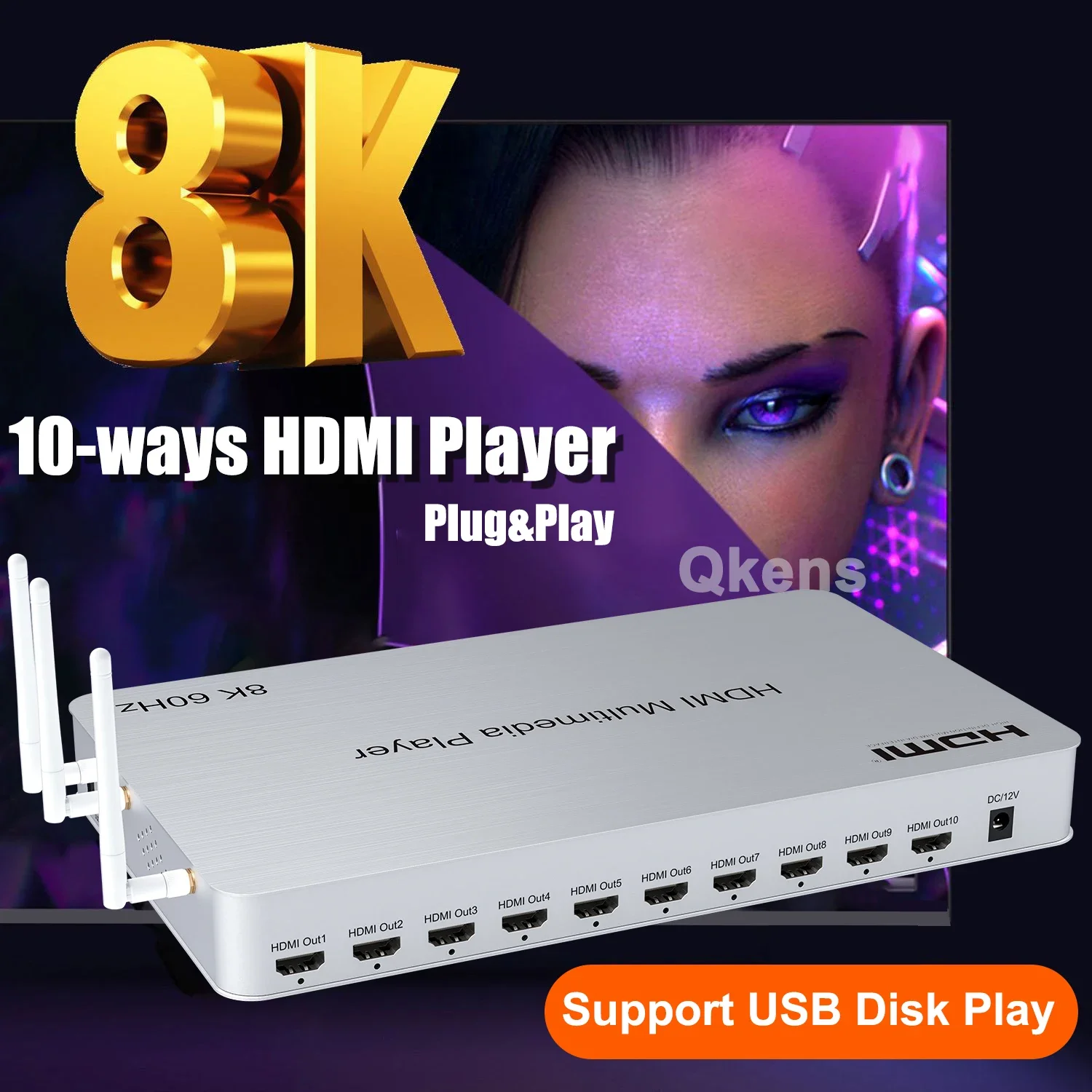4K Media Player - H.265 8K 60Hz 10-poorts HDMI mediaspeler