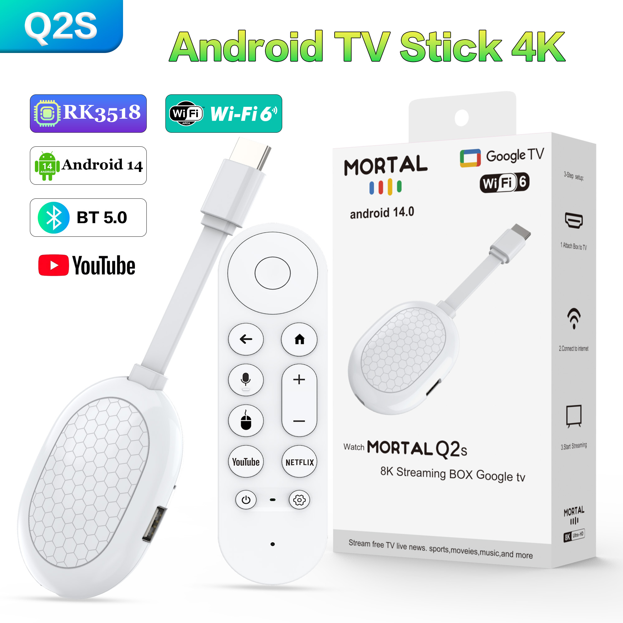 4K Media Player - Nieuwe Smart TV Stick Q2S Android