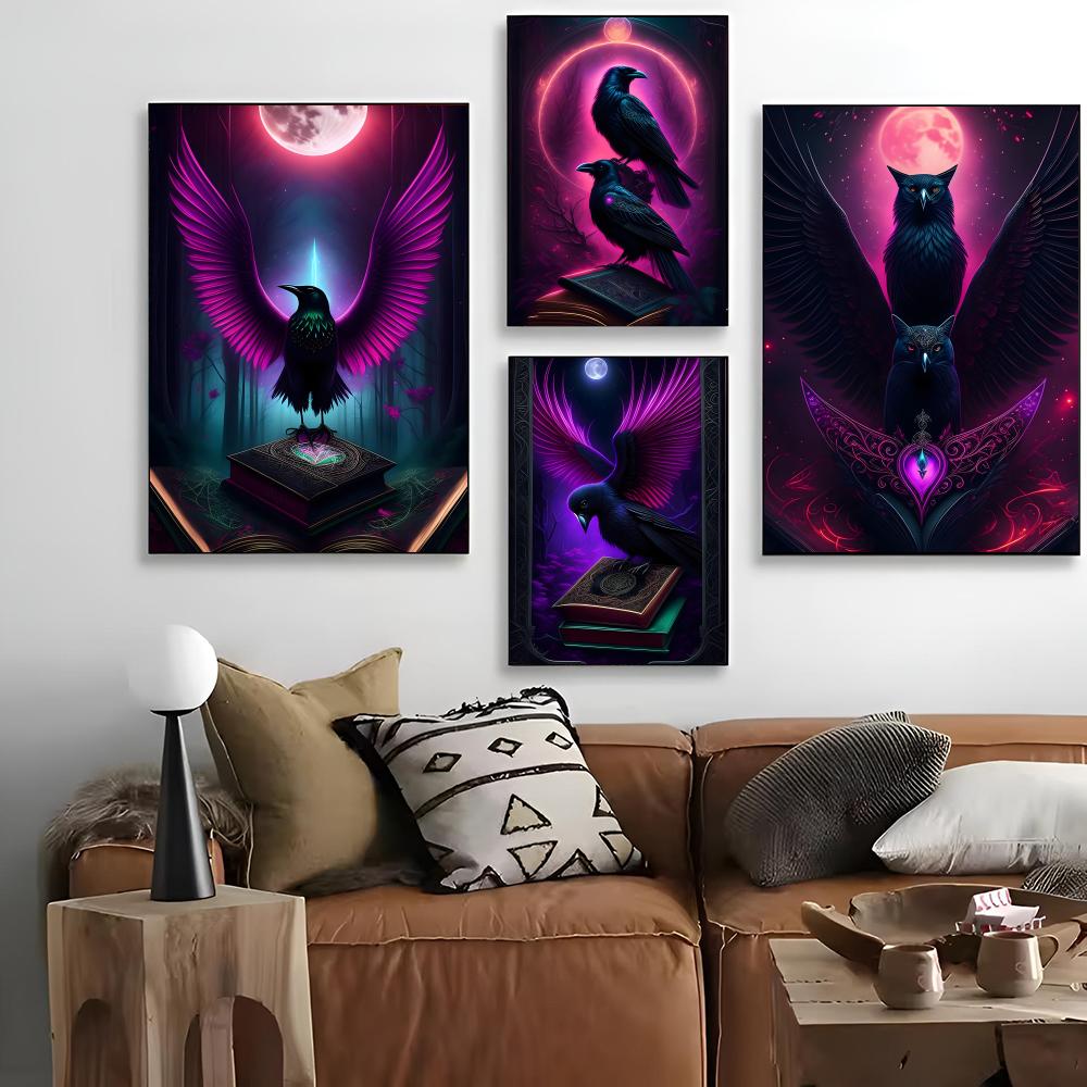 Home Cinema Wallpaper - Zwarte Raaf En Magische Uil Schilderij