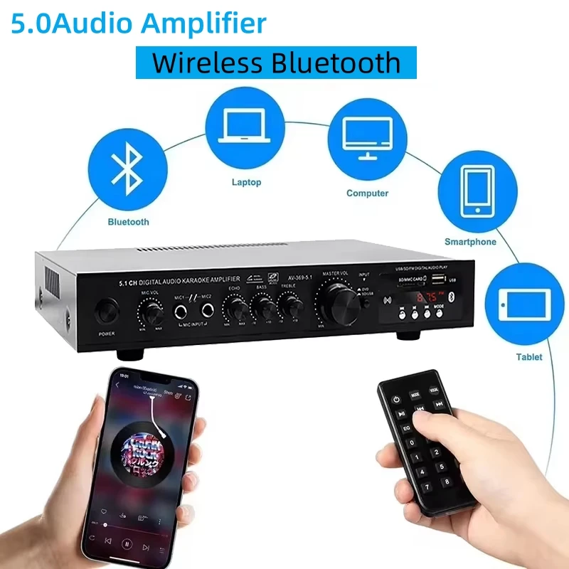 Home Cinema Ampli - AV-369BT Bluetooth 5.1 Geluid Luidspreker AMP