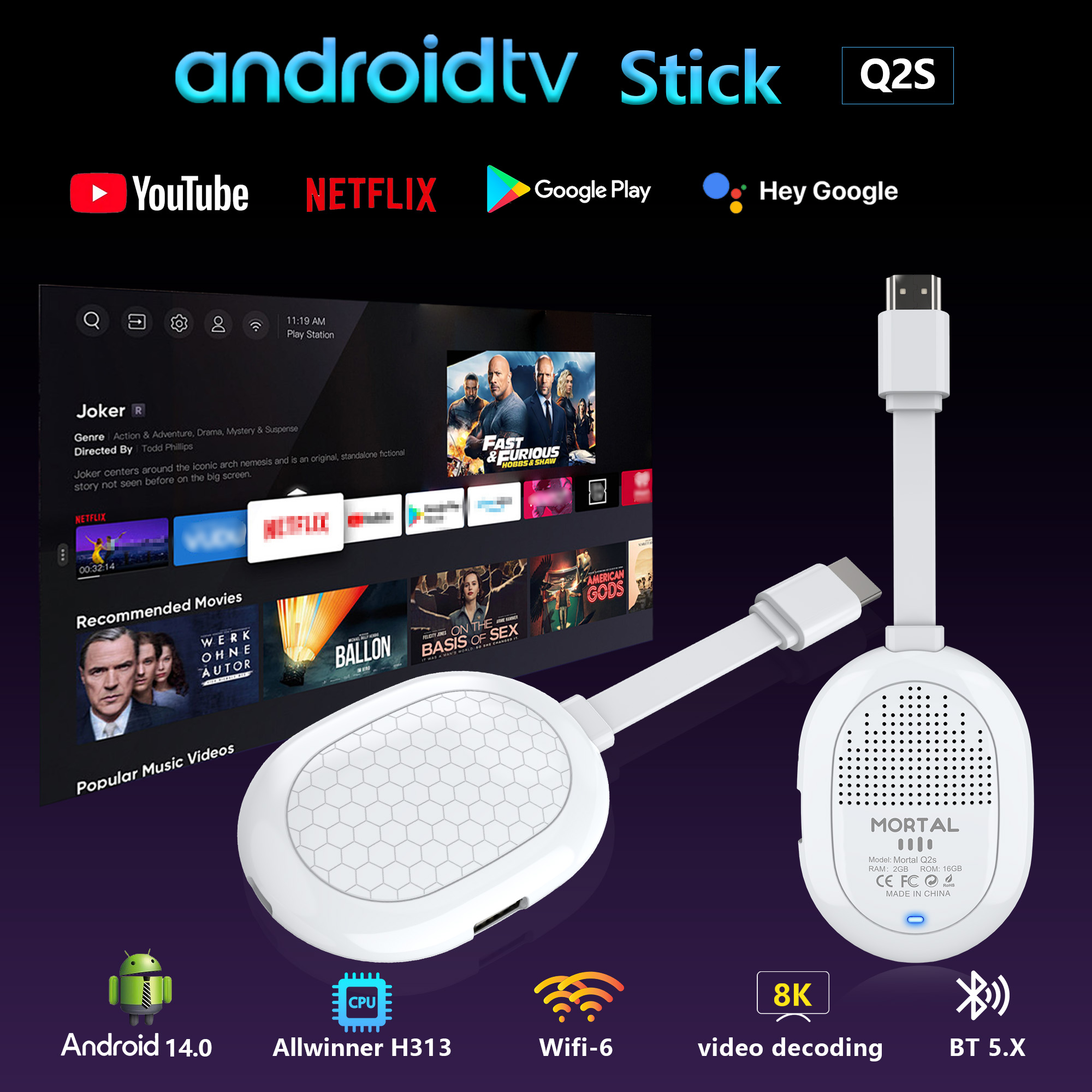Home Cinema Youtube - HOT Android 14.0 Allwinner H313 TV-stick