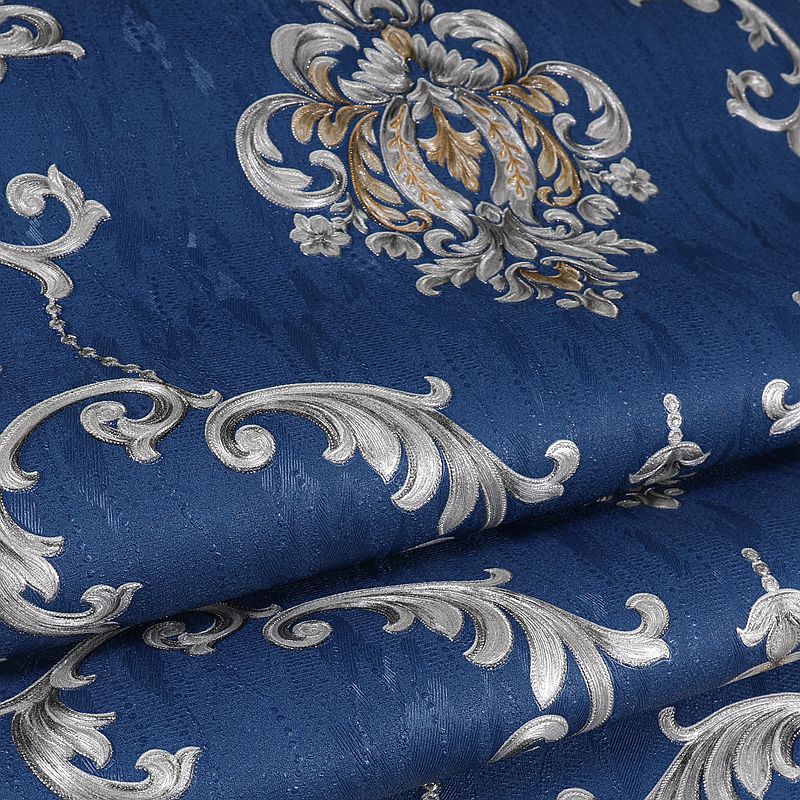Home Cinema Wallpaper - 3D reliëfbehang luxe donkerblauw damast behang