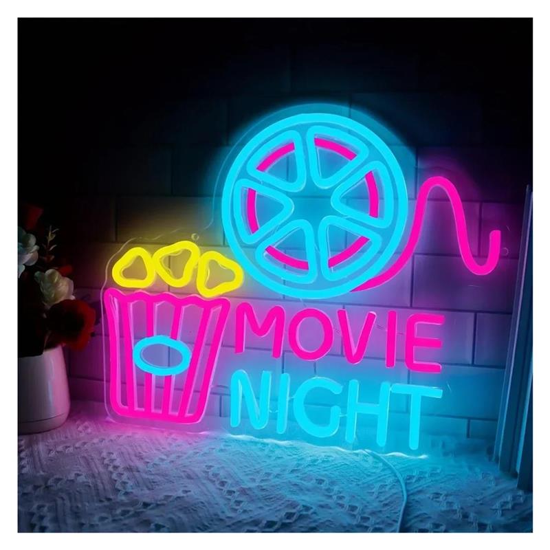 Home Cinema Night - Movie Night Neon Sign Popcorn Light