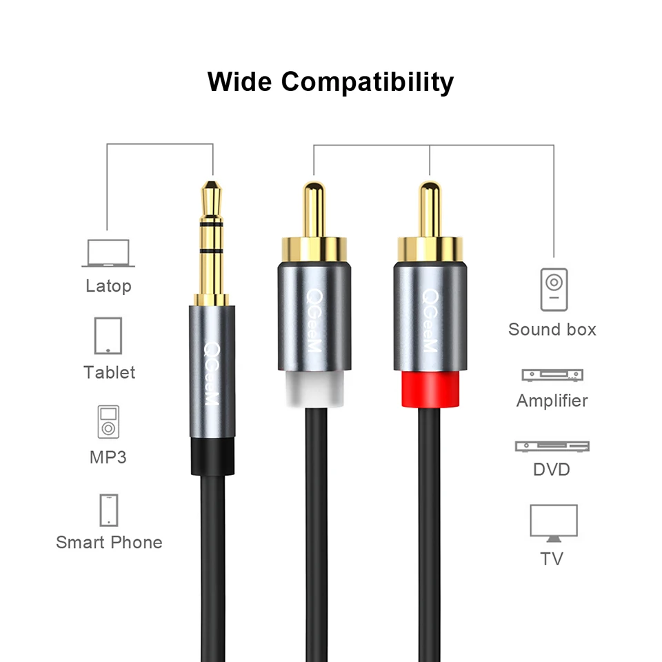 QGeeM RCA-kabel 2RCA naar 3.5  - Home Cinema Ampli recensie en prijs