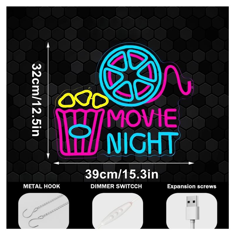 Movie Night Neon Sign Popcorn  - Home Cinema Night recensie en prijs
